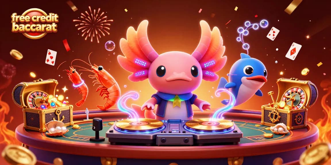 Experience the excitement of free credit baccarat with vibrant characters and casino elements in an underwater setting.