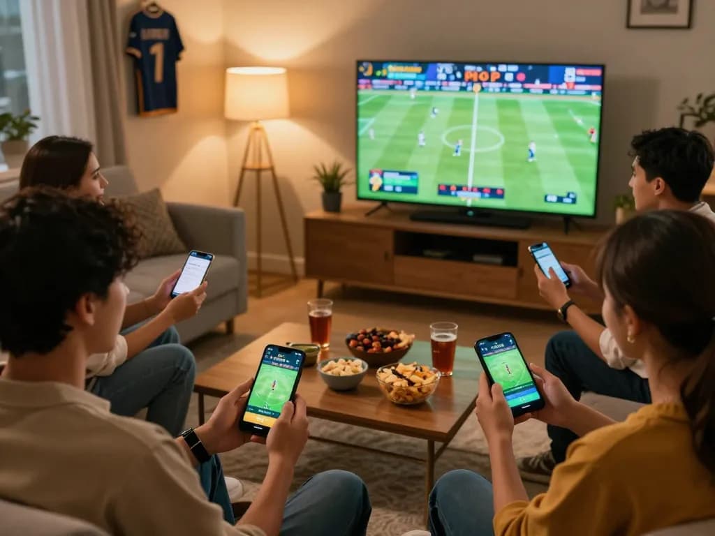 Nyalabet betting app displayed on smartphones as friends engage in sports betting during a game night.