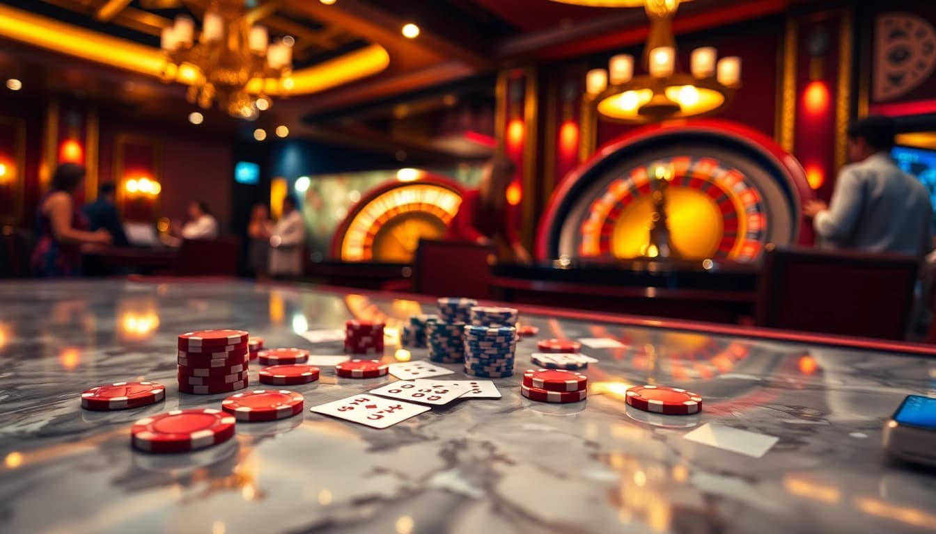 Experience the excitement of betting at https://mm88.vin/ with poker chips, cards, and roulette.