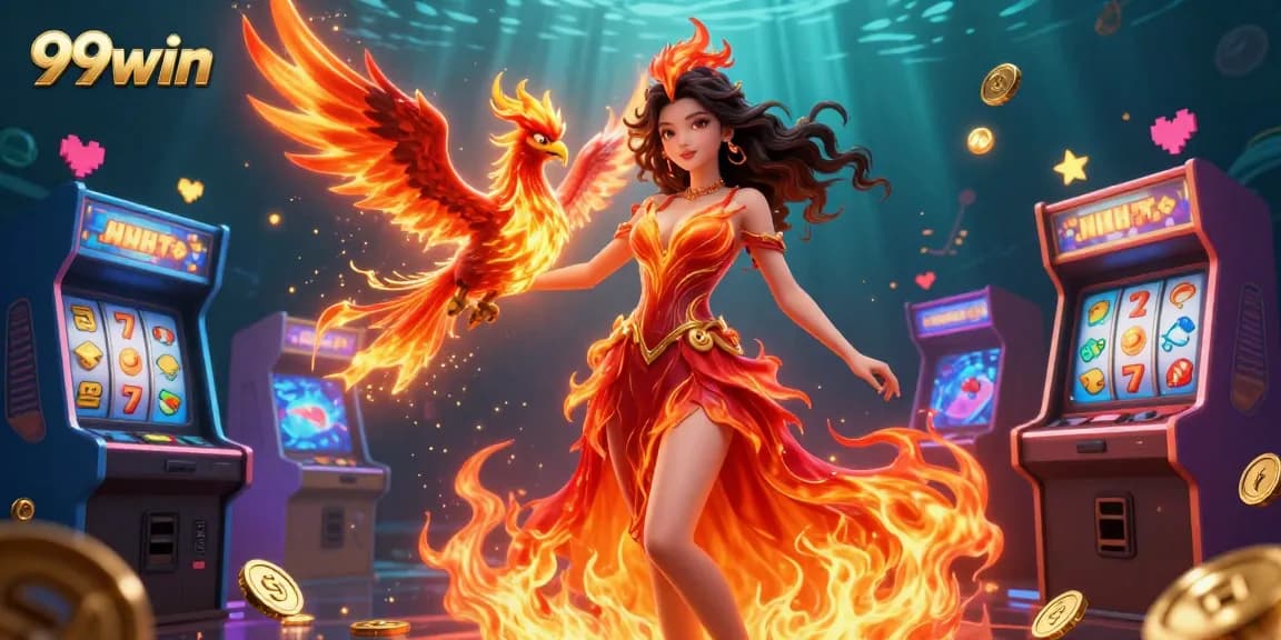 Engage with vibrant gaming action at 99win through colorful slot reels and animated casino elements.