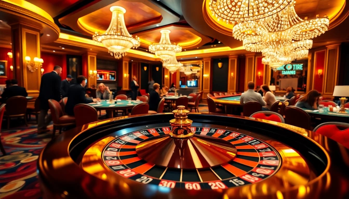 Situs toto yang menampilkan pemain bersemangat di meja roulette di kasino.