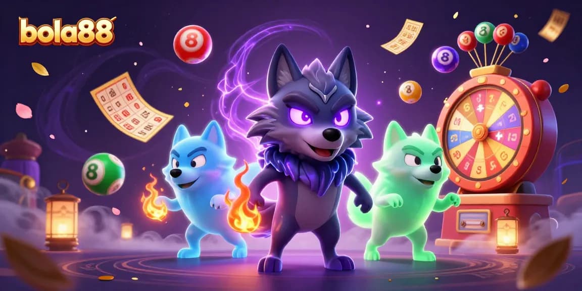 Bola88 ignites excitement with vibrant game elements in a rich, animated casino scene.