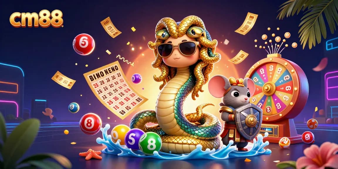 Engage with cm88's vibrant lottery scene featuring bouncing balls, Medusa, and a warrior mouse.