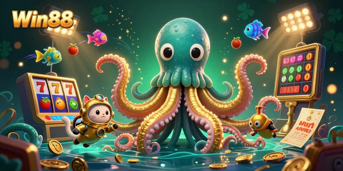 Experience exhilarating gameplay at Win88 with vibrant slots and legendary creatures in a dynamic casino scene.
