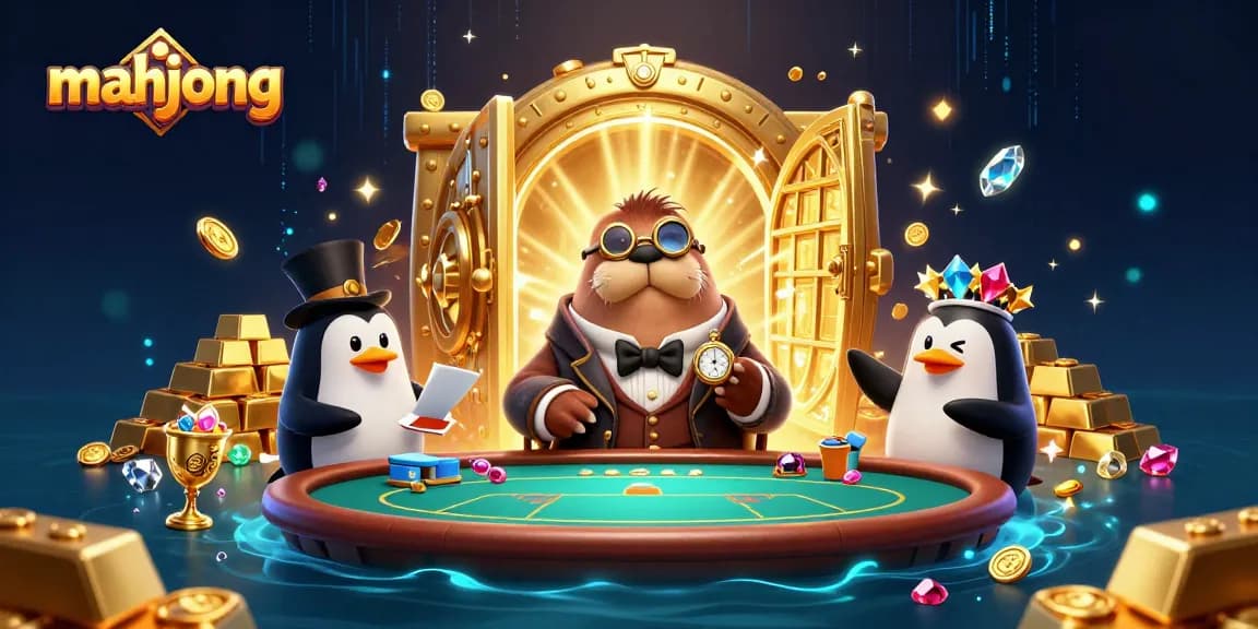 Play mahjong with whimsical underwater characters at a vibrant poker table.