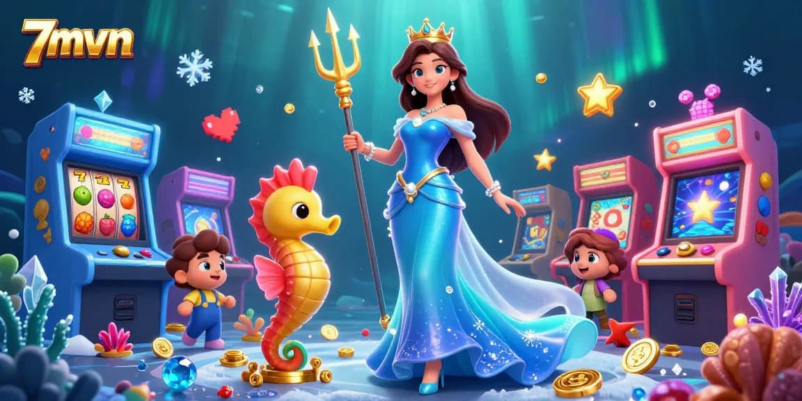 Engage in thrilling 7mvn gaming action with vibrant underwater casino elements and characters.
