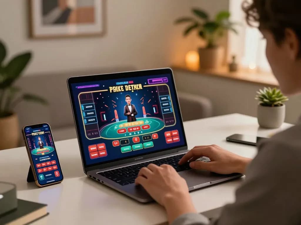 red88 live dealer gaming session with a stylish player engaging on laptop, showcasing responsible gambling