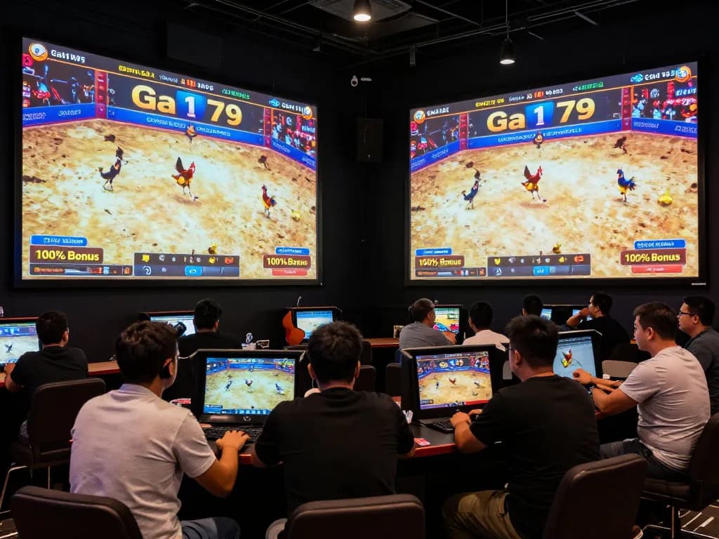 Exciting Ga179 betting scene with live cockfighting action and festive promotions.