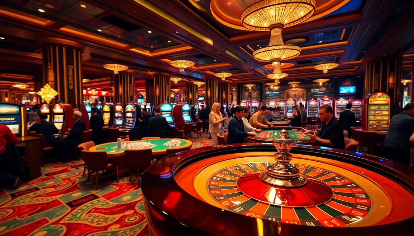 Play at https://rr88k1.com/ with excitement at a vibrant casino table featuring roulette and happy gamblers.