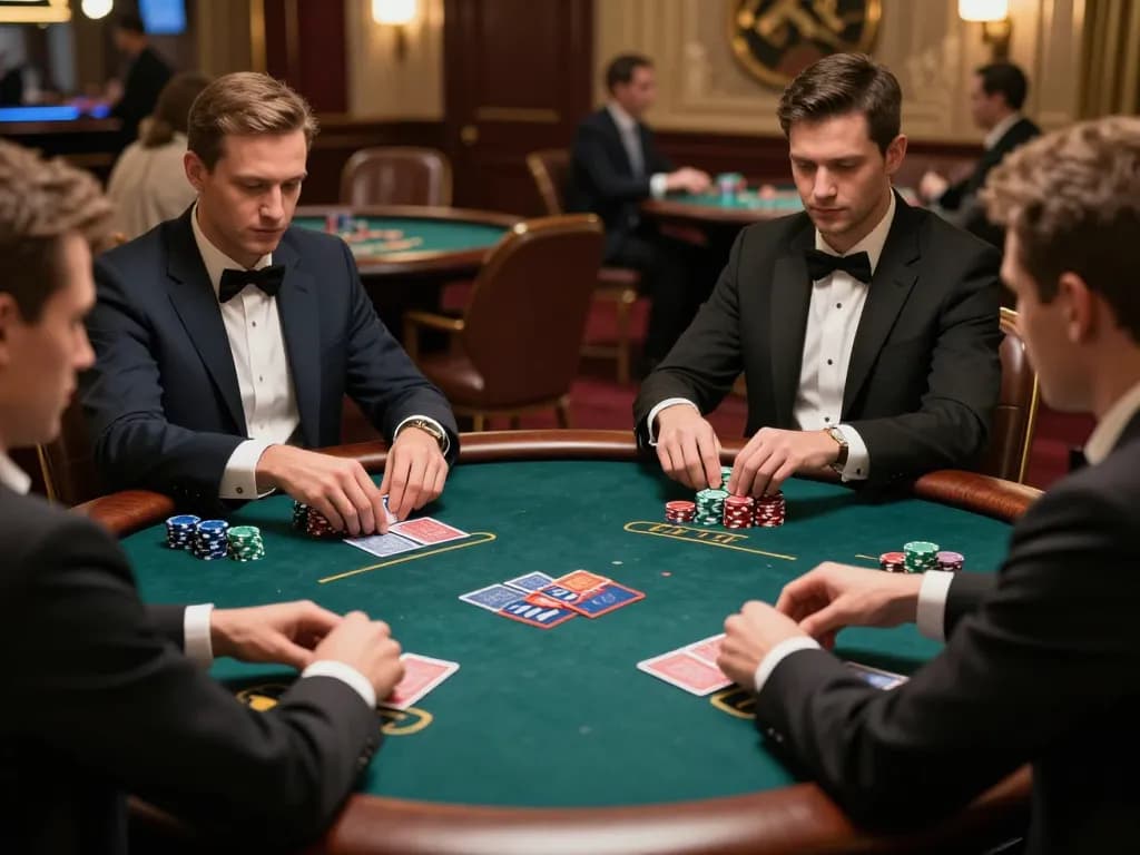 Players engaging in strategic poker action at a luxurious table, showcasing the thrill of fly 88.