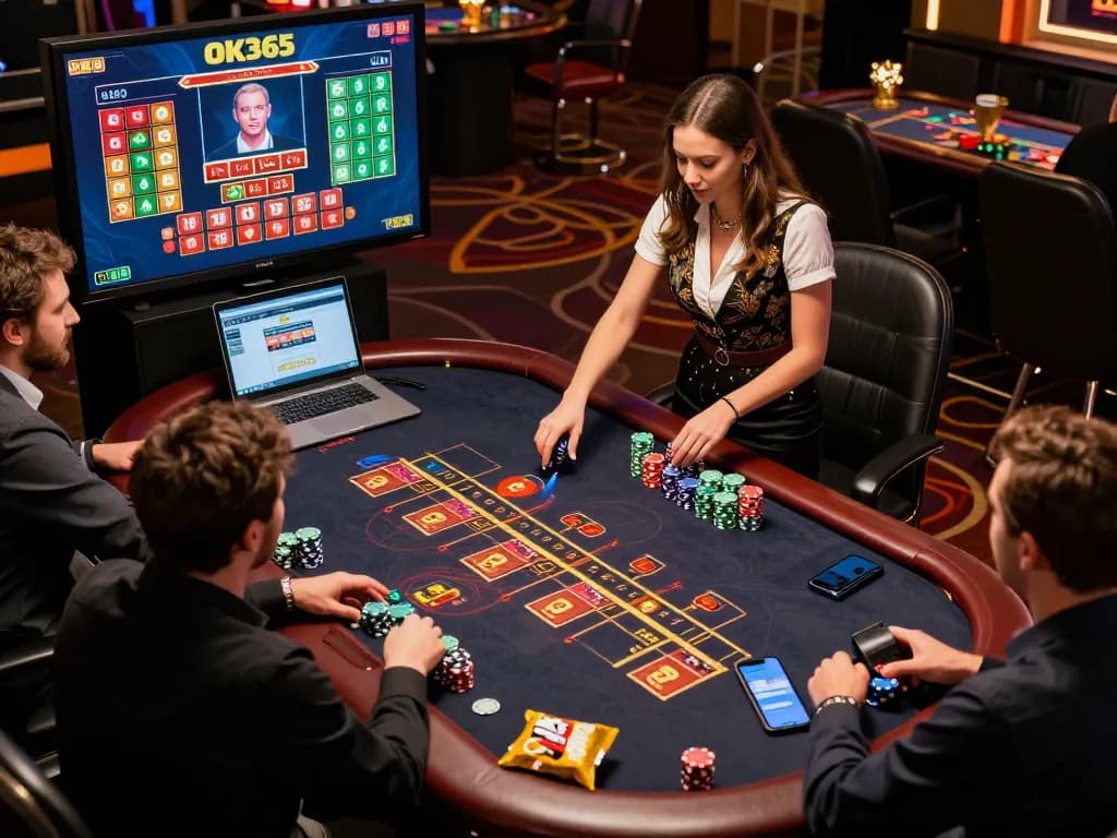Engaging live dealer game on OK365, showcasing colorful chips and betting options.