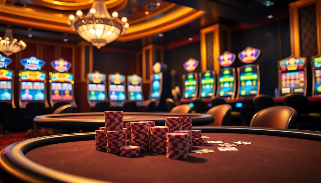 Experience the thrill of gambling with MK8 poker tables and vibrant slot machines.