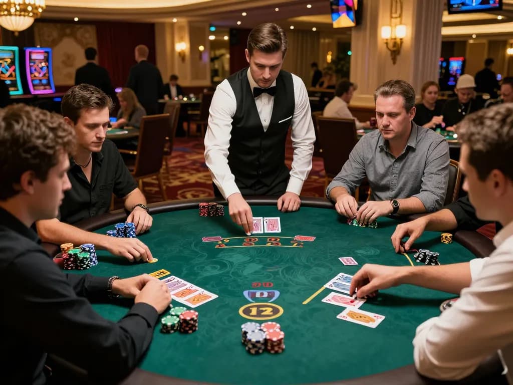 Experience thrilling gameplay at MPOID blackjack tables with focused players and dynamic atmosphere