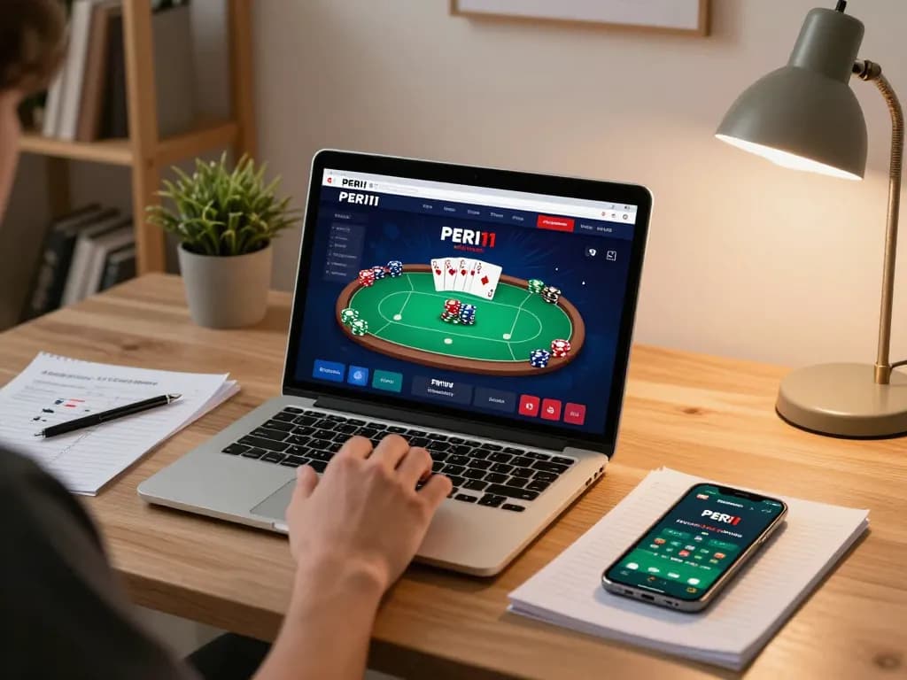 Player immersing in the PERI11 online poker experience with vibrant gameplay interface.