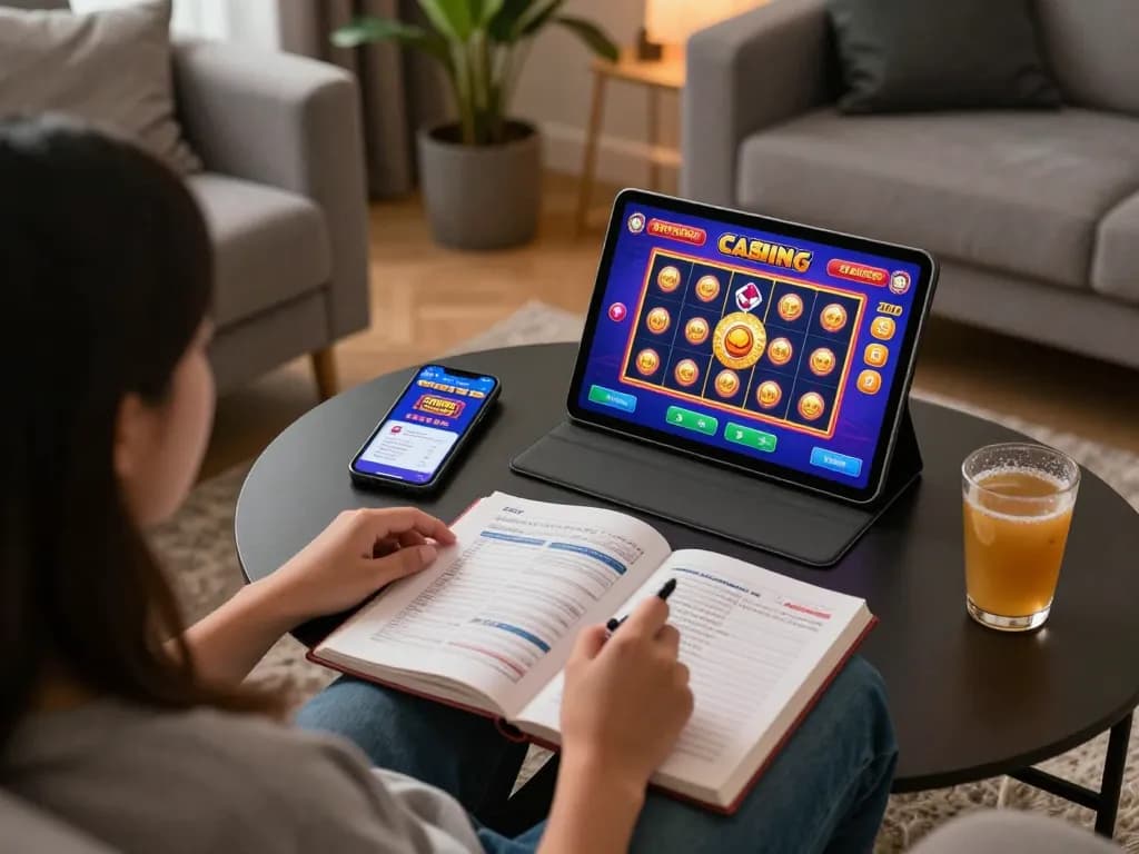 Engaging in Pinoy Casino Game on a tablet at home with strategies and a relaxed ambiance.