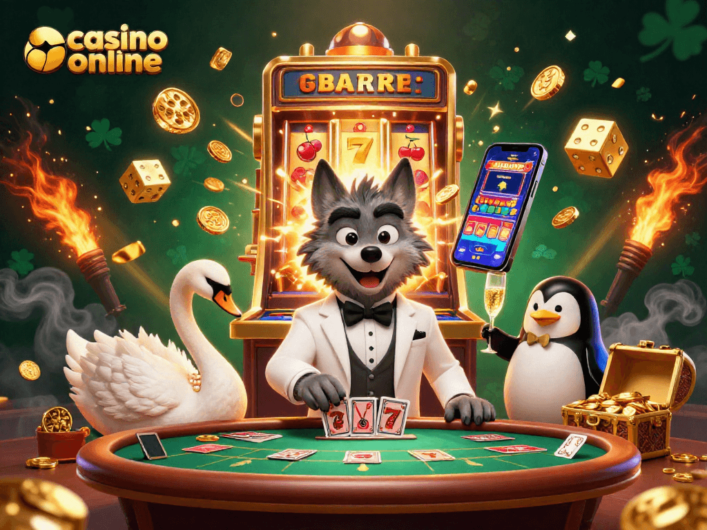 Experience the thrill of casino online with vibrant characters and dazzling jackpots in this dynamic illustration.