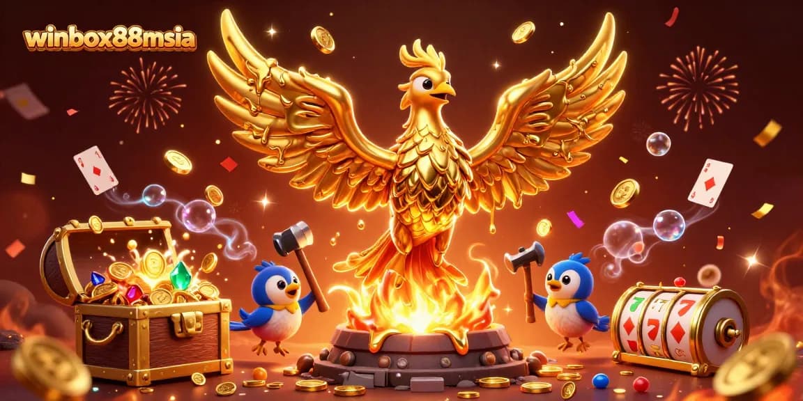 Experience thrilling action and winning opportunities at winbox88msia with dynamic golden phoenix among slot reels and game elements.