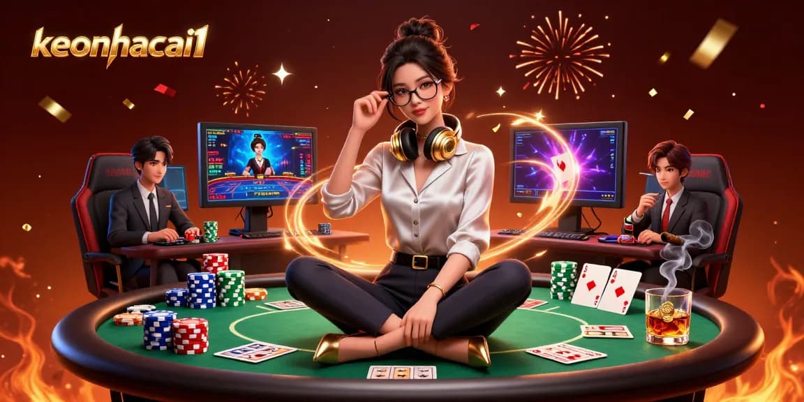 Engage in thrilling gameplay with keonhacai1, showcasing a dynamic 3D digital illustration of a professional gamer in action.