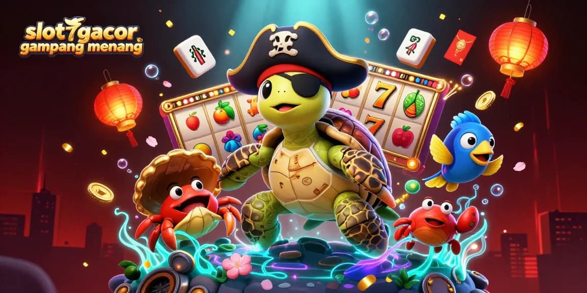 Experience slot gacor gampang menang with charming pirate turtle and friends surrounded by drifting treasures.