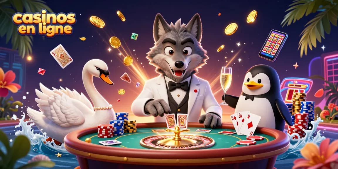Découvrez l'excitation des casinos en ligne avec une illustration vibrante de personnages de jeux classiques.