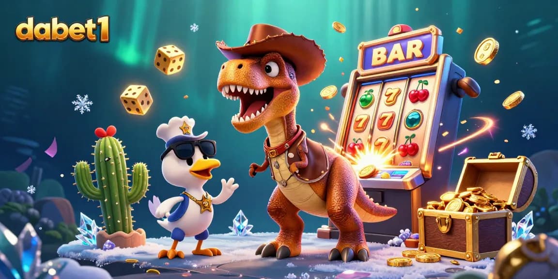 Experience the excitement of dabet1 with a colorful slot machine and lively casino characters.