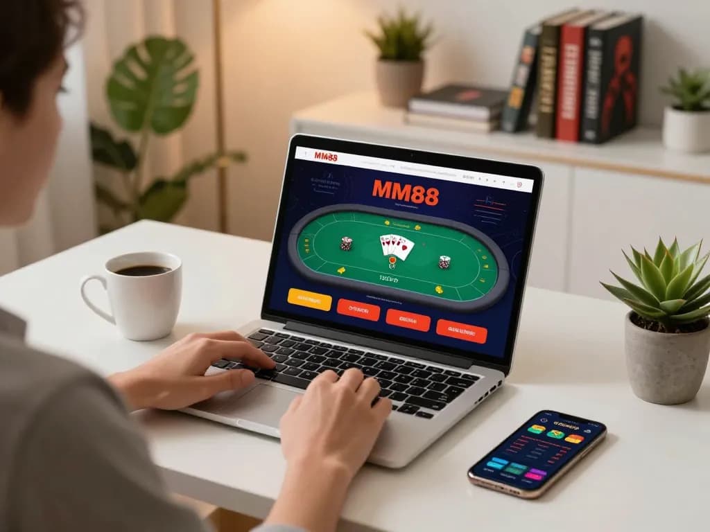 Player engaging with the MM88 online casino while strategizing with notes.