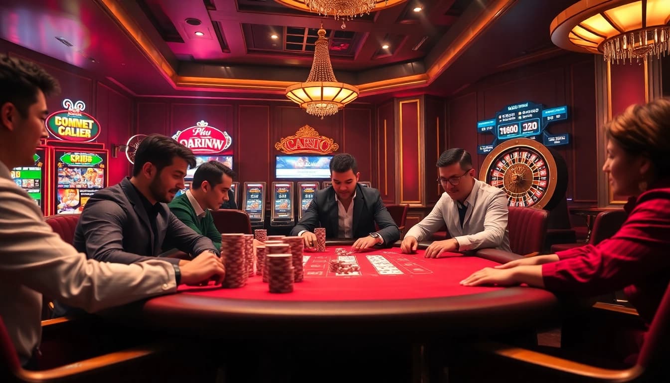 Experience the electrifying atmosphere of RR88's online casino with high-stakes poker action and vibrant gaming visuals.