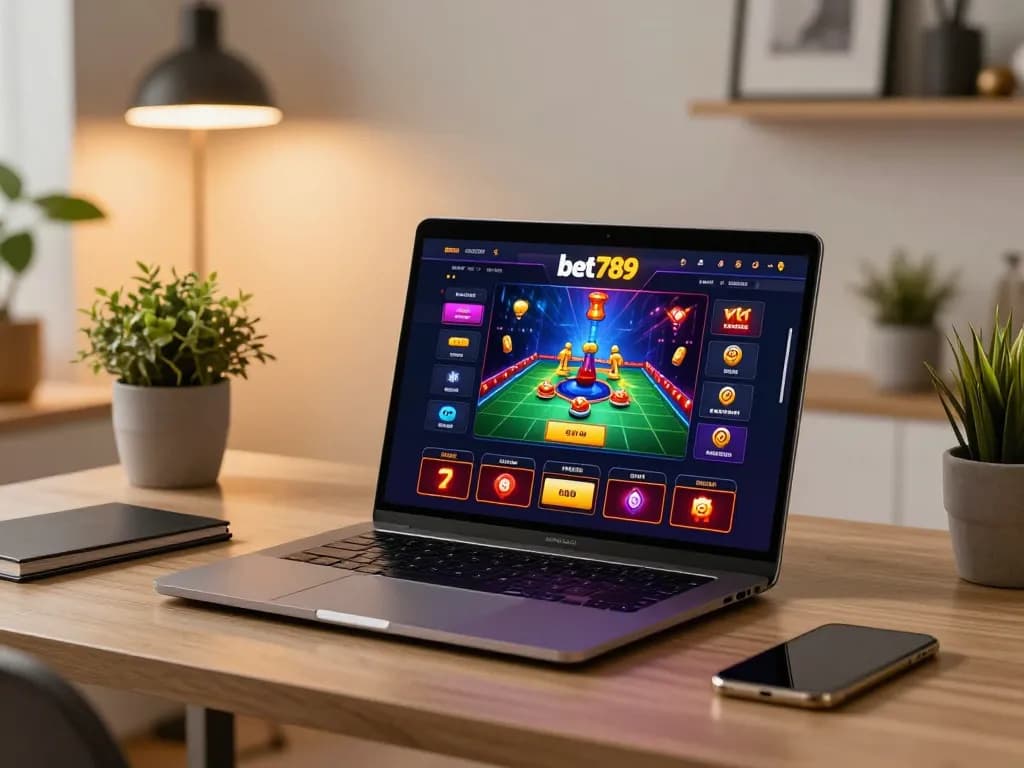 Experience online gameplay at bet789, showcasing a dynamic gaming session in a cozy home office.