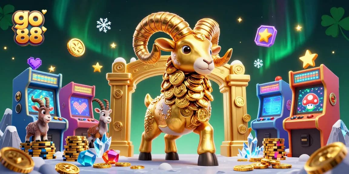 Experience thrilling wins with go 88, featuring a golden ram amidst vibrant casino elements.