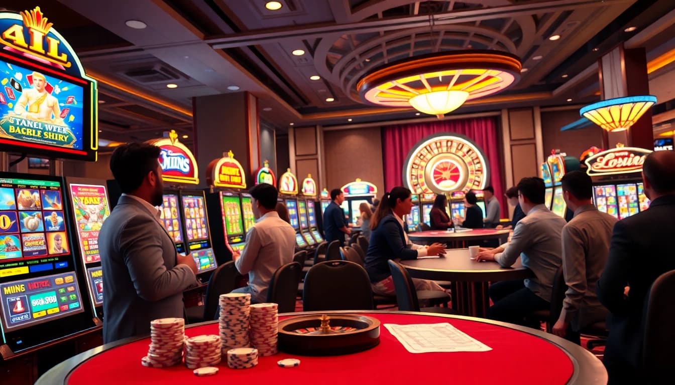 Players enjoying the slot gacor gaming experience in a vibrant, luxurious casino atmosphere.