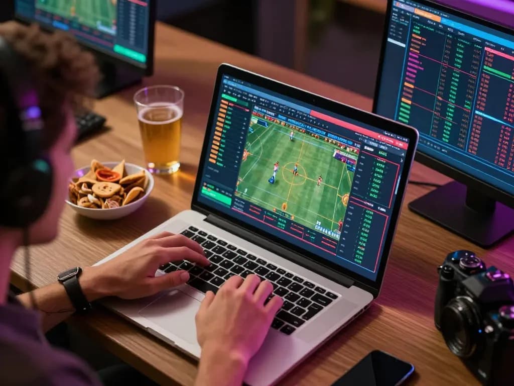Engaging in online sports betting with F8bet me using laptop, featuring live odds on screen.