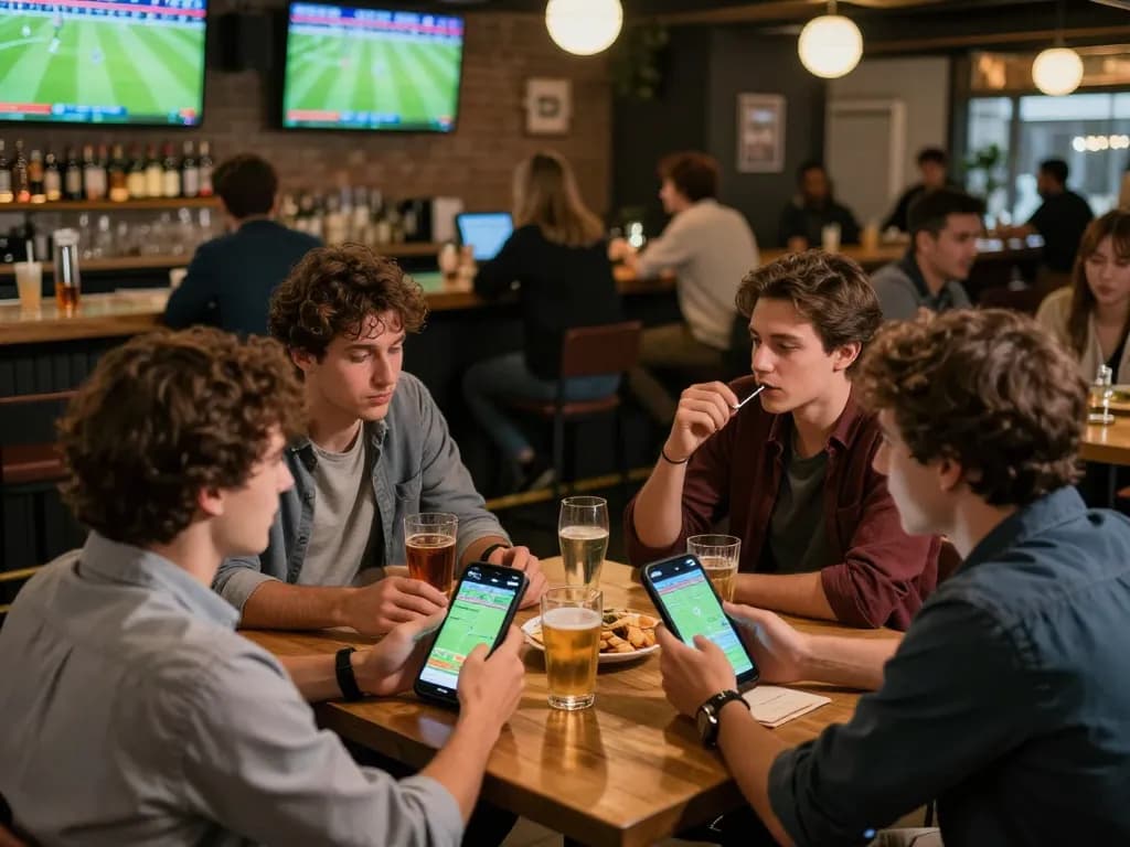 Experience footbal stream Cakhiatv at a lively sports bar with friends checking their betting apps.