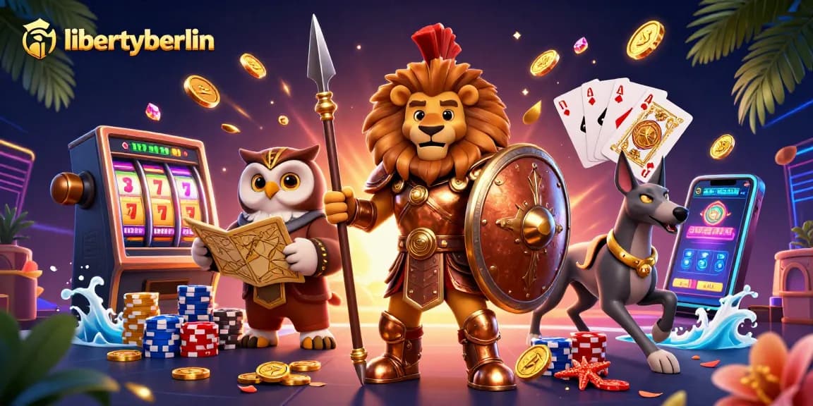 Experience the thrills of libertyberlin with a vibrant casino illustration featuring dynamic characters and gaming elements.