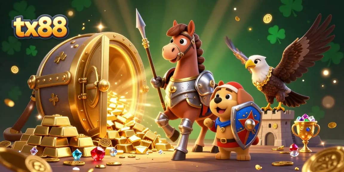 Experience thrilling gameplay with tx88 at this vibrant online casino illustration, showcasing rich treasures and games.