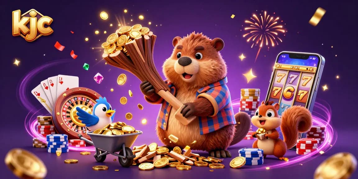 KJC offers thrilling online gambling experiences with golden coins and festive character interactions.