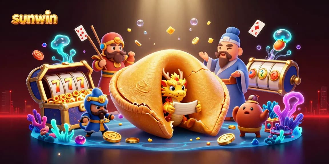 Win big with sunwin in this vibrant casino-themed 3D illustration filled with gold and gaming elements.