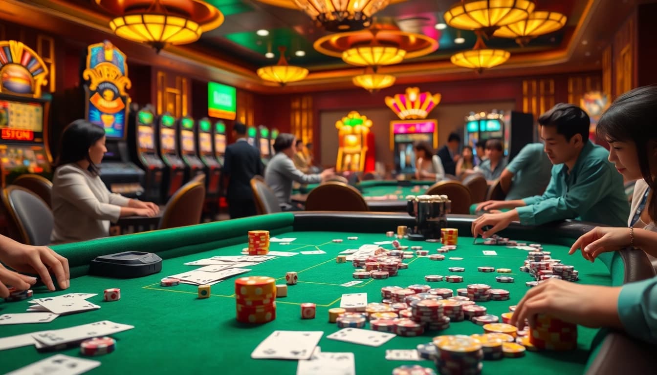 Experience the excitement of game đánh bài đổi thưởng with vibrant casino elements and engaging players.