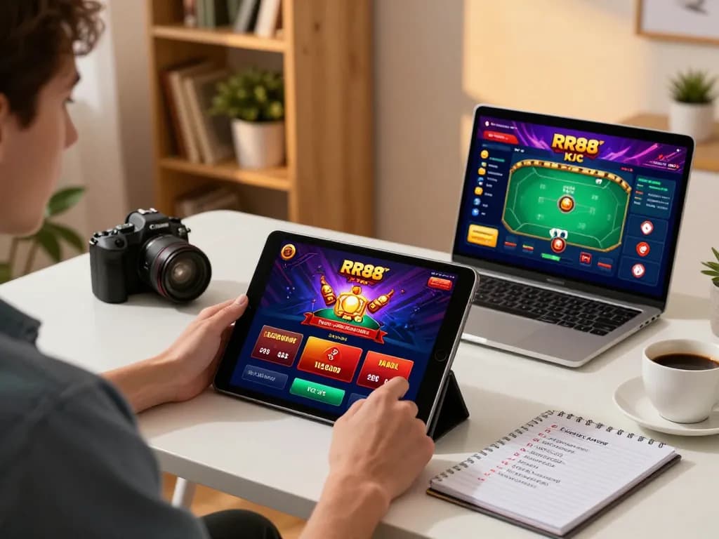 Engaging with the RR88 KJC app for strategic online gaming in a cozy home setup.