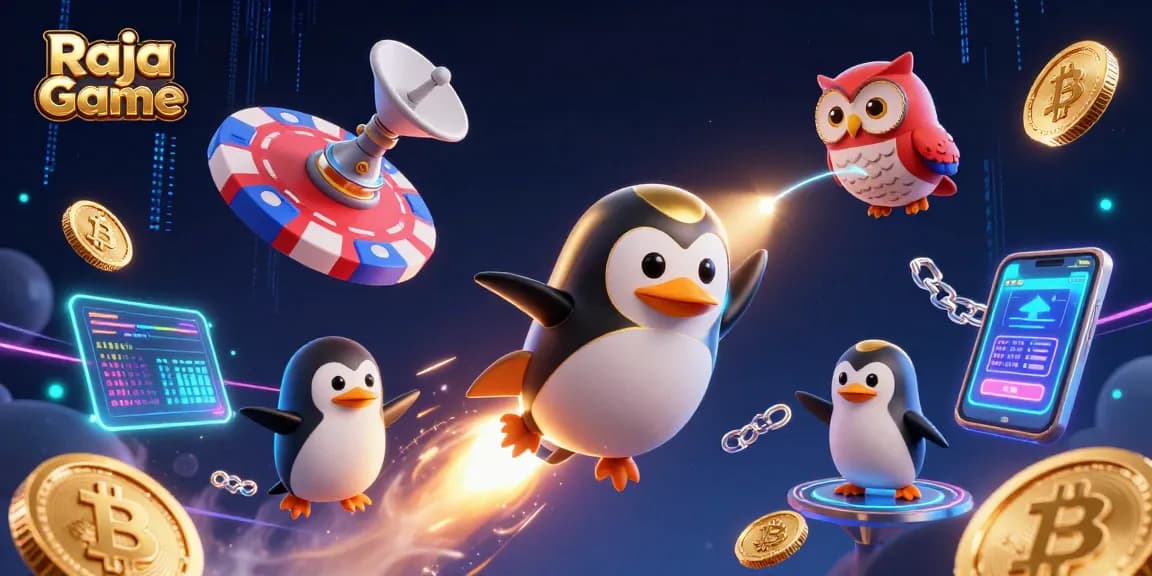 Join the Raja Game adventure as the energetic golden penguin blasts into a casino realm filled with rewards.