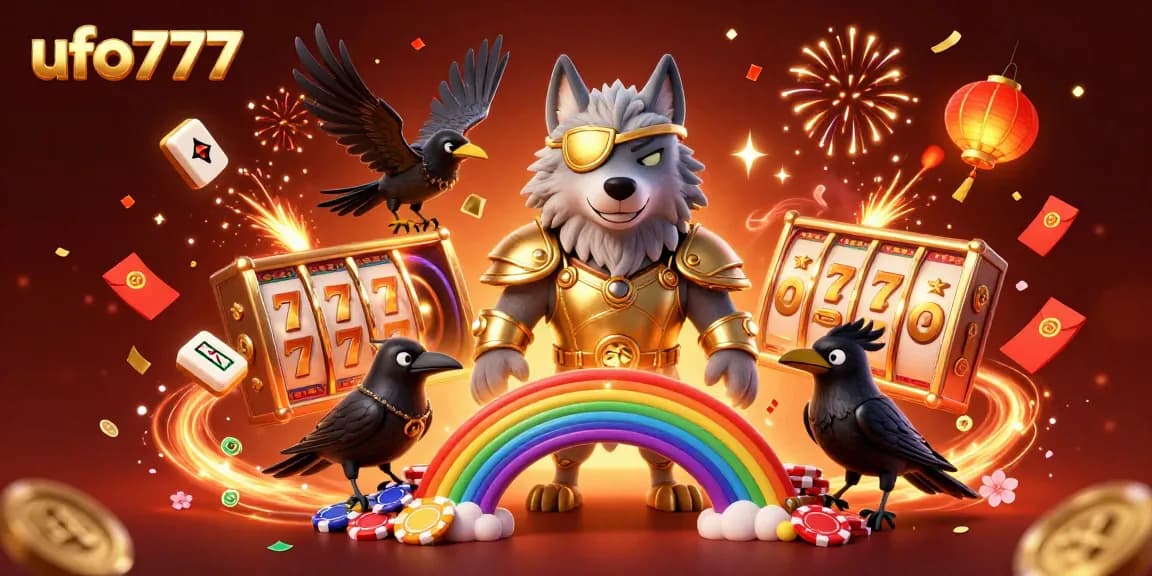 Experience the excitement of ufo777 slots with Odin, ravens, and casino-themed elements in a vivid 3D illustration.