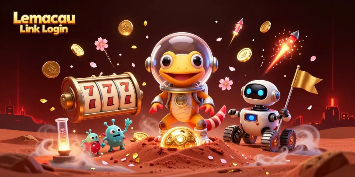 Engage with the exciting Lemacau Link Login scene showcasing a Martian gecko exploring a golden casino.
