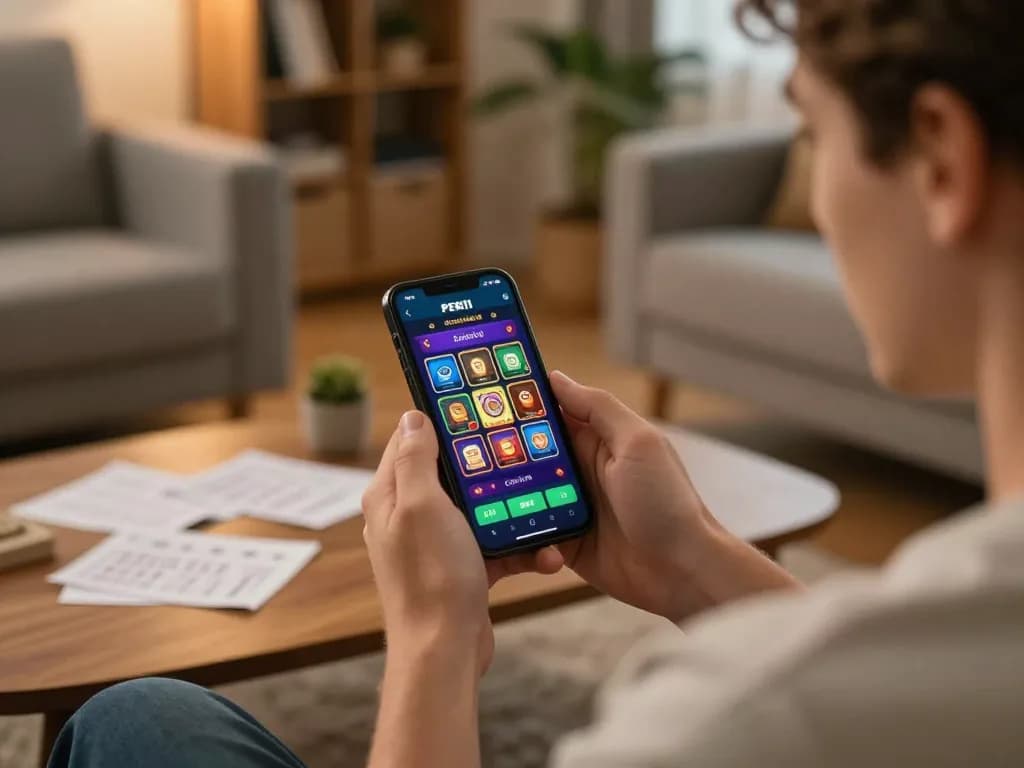 Engaging with the PERI11 app for online betting in a cozy home setting, promoting responsible gaming.