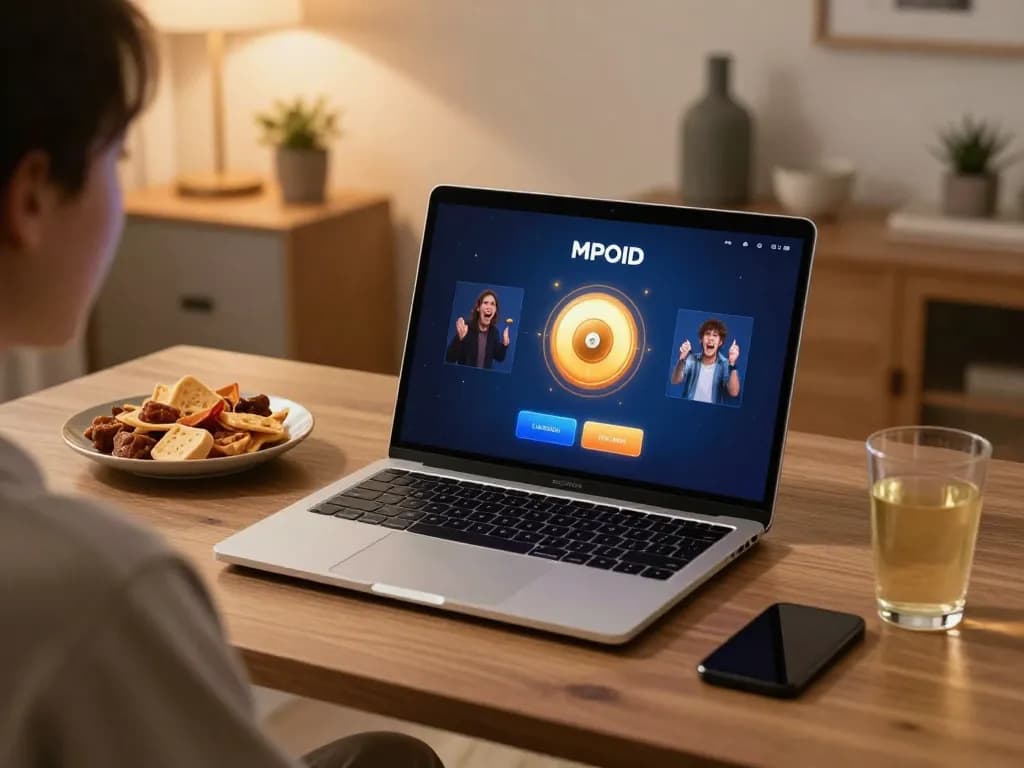 Player enjoying MPOID's interactive gaming experience at home with a dynamic reel display.