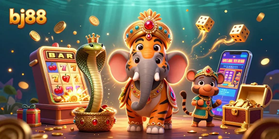 Bettors experience thrilling gameplay at bj88 with a colorful, vibrant casino scene featuring animated characters and jackpot excitement.
