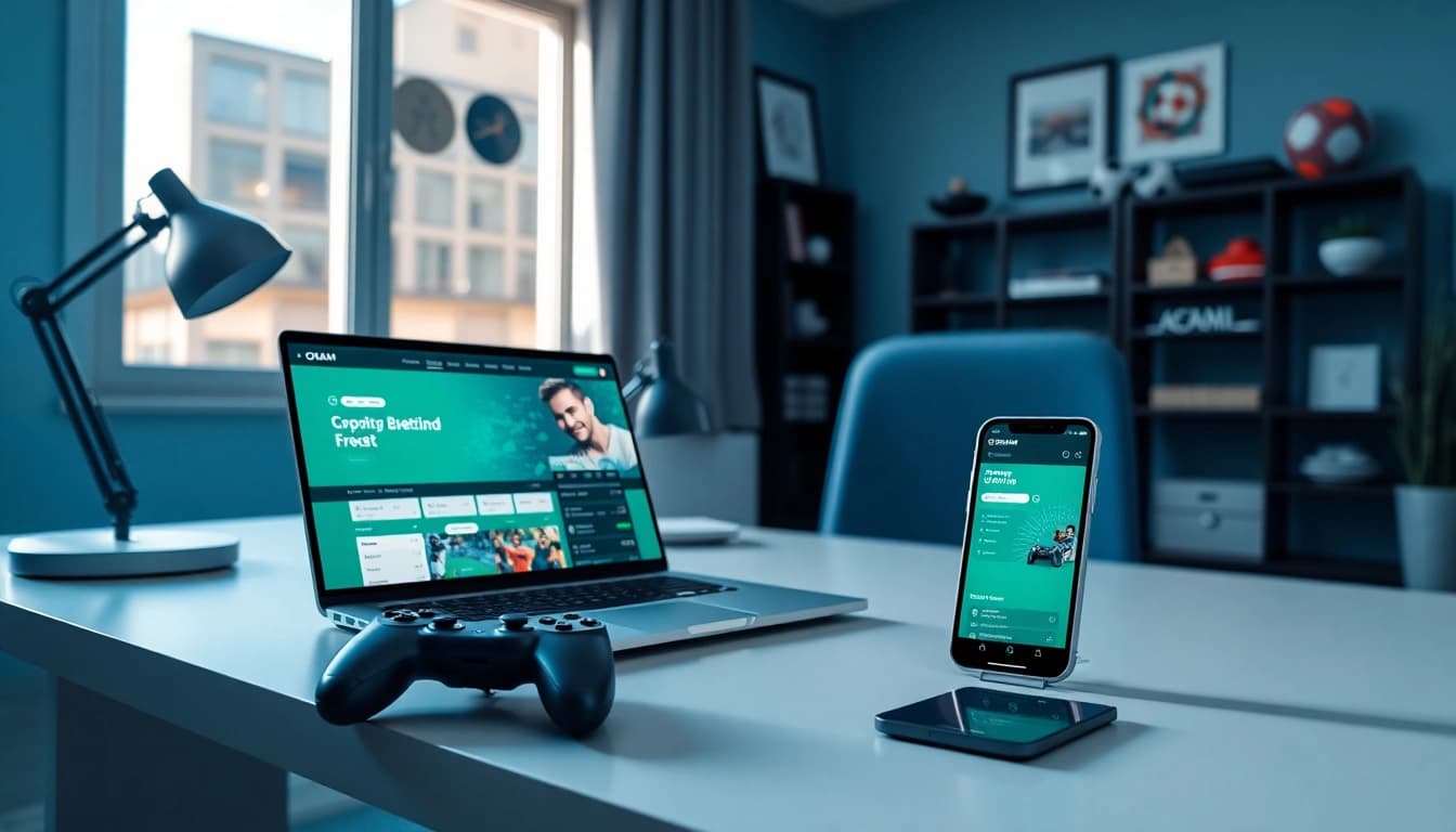 OKATM online betting platform showcased on devices, emphasizing innovation and user-friendly design.