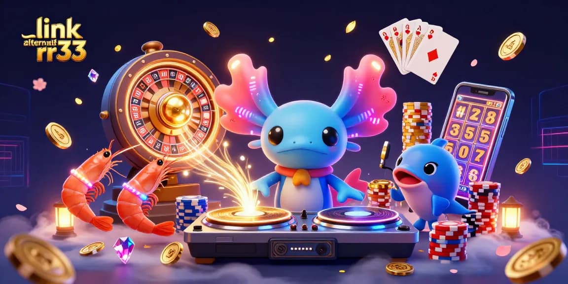 Engage with link alternatif rr33 through a vibrant underwater casino scene filled with characters and gaming elements.