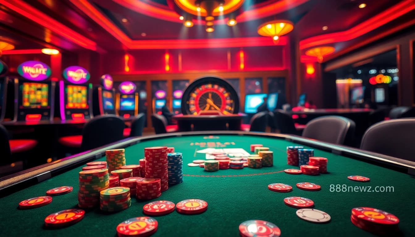 Experience the thrill of high-stakes gambling at 888newz.com with luxurious poker tables and stunning slot machines.
