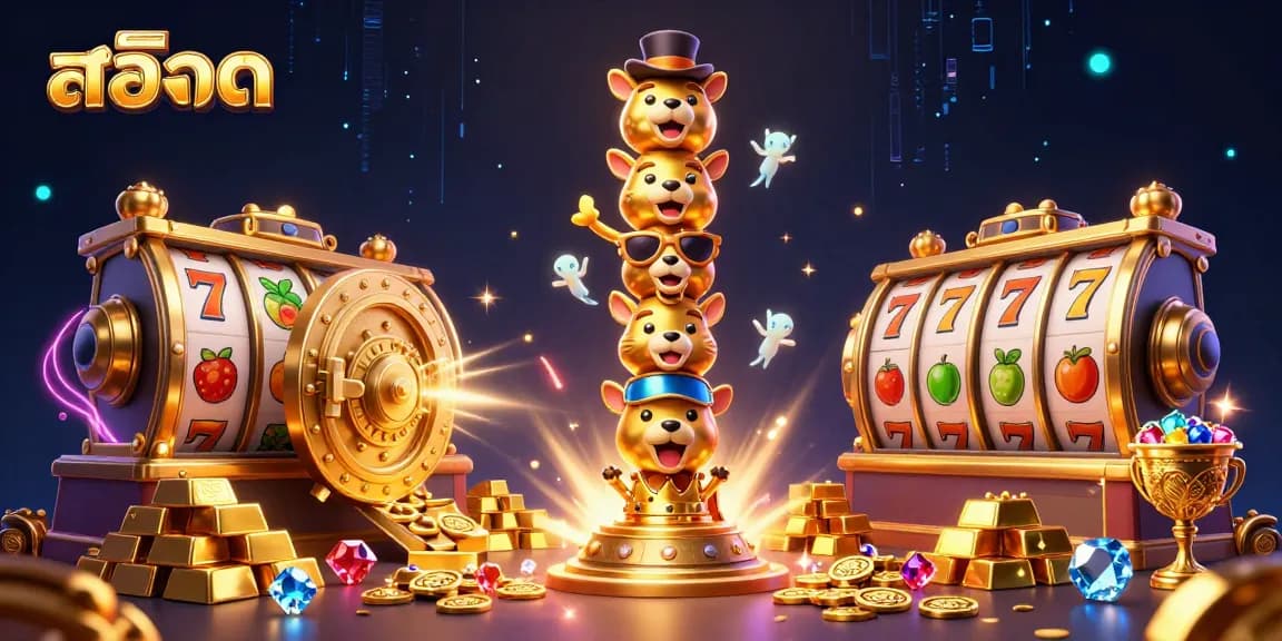 Spin the สล็อต reels with a vibrant scene of a golden totem and treasure vault bursting with gems.