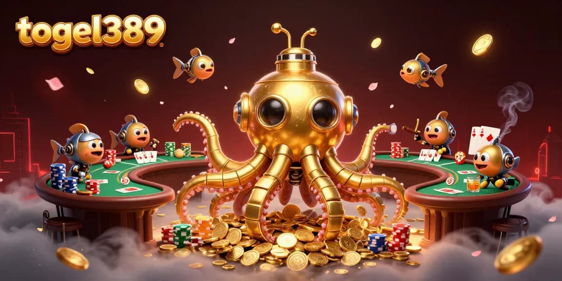Experience thrilling gameplay with togel389's 3D golden kraken and poker elements in the casino.