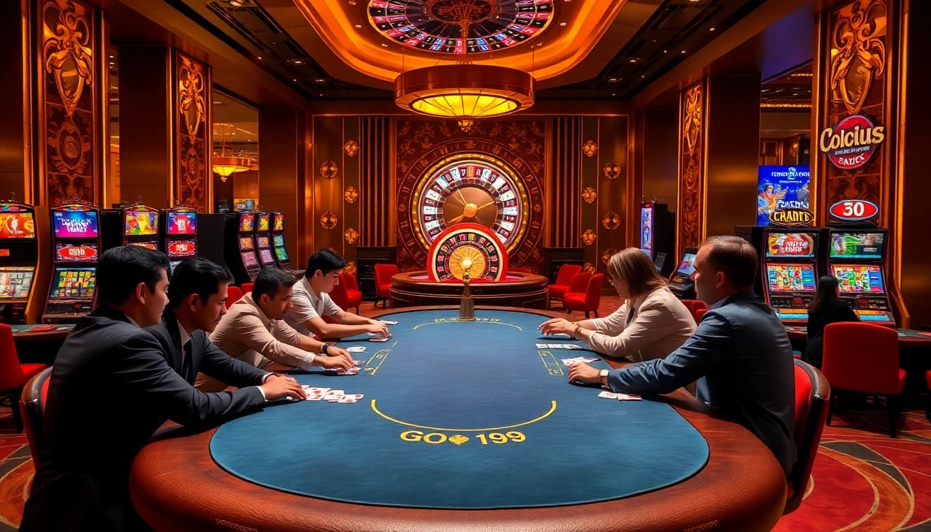 Players enjoying a thrilling Go 99 gaming experience at a luxurious casino table.